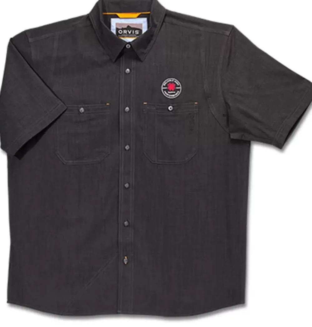 Spyderco Orvis® Men'S Tech Chambray Black Work Shirt Short Sleeve* Accessories