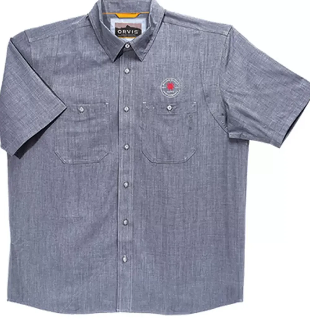 Spyderco Orvis® Men'S Tech Chambray Blue Work Shirt Short Sleeve* Accessories