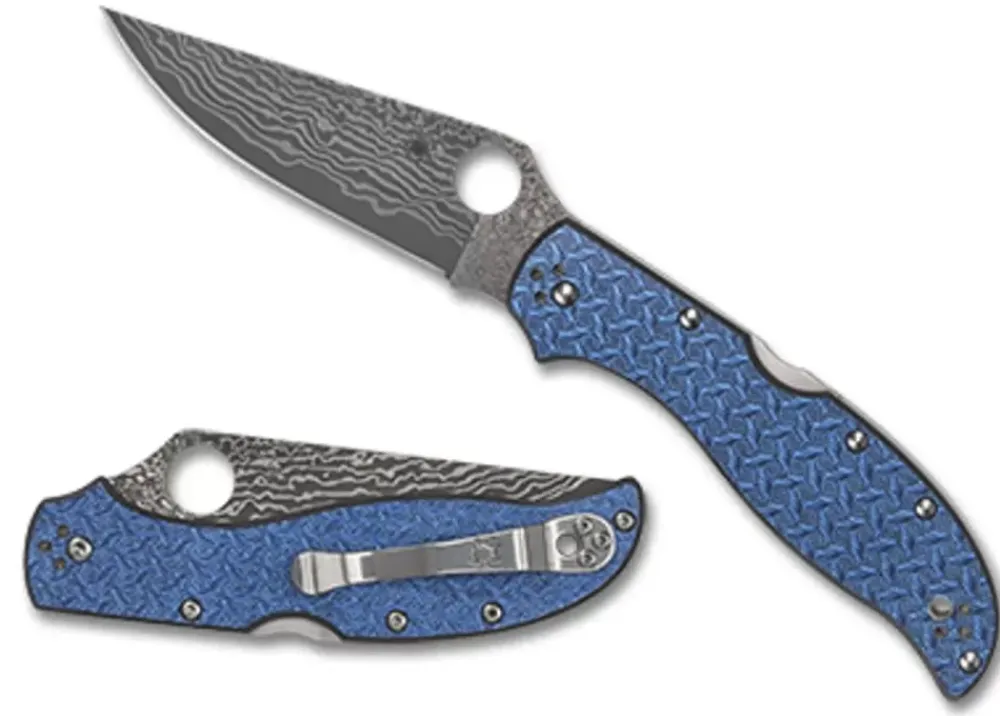 Spyderco Stretch™ 2 Xl Blue Nishijin Glass Fiber Damascus Sprint Run™* Clipit